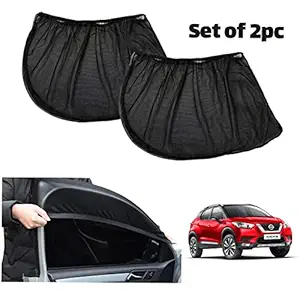 Oshotto 2Pcs Car Window: Pullover :Sun Shade: Mesh Fabric Shield: UV Protector Curtain (Black):Compatible with Nissan Magnite