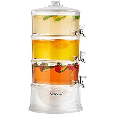 VonShef Distributeur de Boissons 3 étages avec Capacité 10,5L, Robinets & Compartiment à Glace