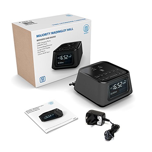 Madingley Hall Bedside FM Radio Alarm Clock - 2 USB Charging Ports - Mains Powered (White) - Image 5