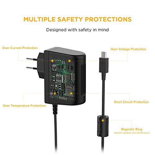 EasyAcc Â® Micro caricabatterie AC USB 5V 2A adattatore del caricatore UE per quasi tutti gli smartphone telefoni cellulari e Android Tablet PC MP3 MP4 GPS Nero