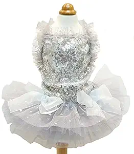 MaruPet Fashion Sweet Puppy Dog Blingbling Princess Skirt Pet Dog Lace Cake Camisole Tutu Dress Silver XL