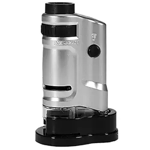 PIA INTERNATIONAL 20X-40X LED Illuminated Pocket Magnifier Magnifying Glass Microscope ABS Silver Color Portable Size 1 Piece -01