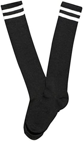 Mytobang Socks Hockey Mens Womens Kids 3 Stripe Football Sports Socks Sock Soccer Football Baseball Sock Knee High Long Tube Socks Cheerleadings Men Women Sports Stripe, 1 Pair (black)