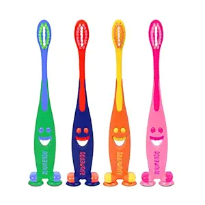 aquawhite Junior Smiley Kids Toothbrush, Soft Bristles, Pack of 4 for 2 to 8 Years (Color may vary)