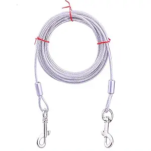 LAFILLETTE Stainless Steel Tie-Out Cable /Leash for Dogs (Silver:15 feet) (Pack of 1)