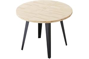 Home Heavenly® - Mesa Comedor Redonda Extensible Estilo Industrial BERGI. Mesa de 100 cm diámetro. 2 tramos extensión hasta 180 Color Roble Patas Negras