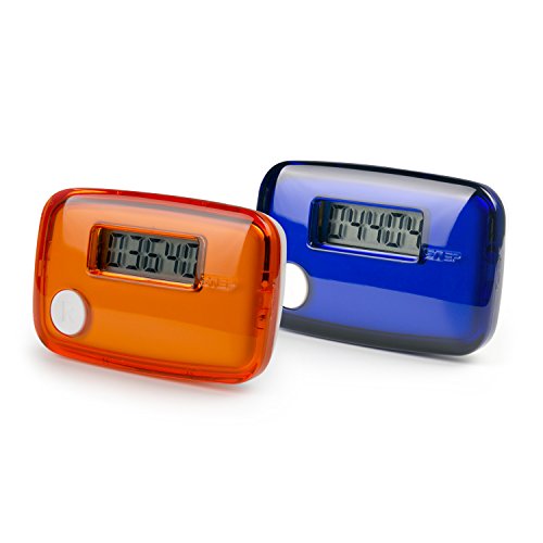 Preisvergleich Produktbild Incutex 2x Schrittzähler, Stepcounter, Kalorien-, Schritt- und Entfernungsmesser, Orange - Weiß und Blau – Weiß