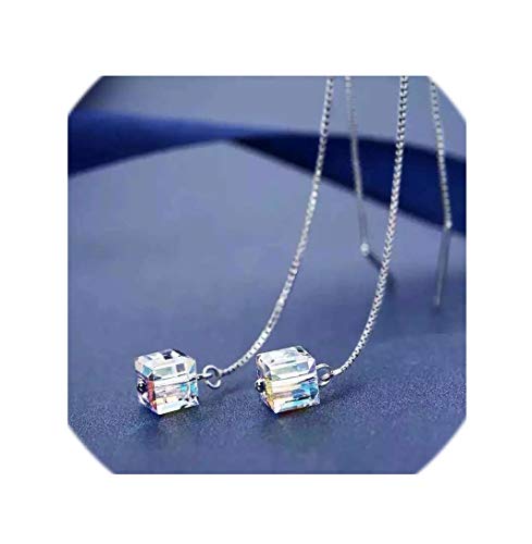 LES LUCILLES Boucles d'oreilles Longues en Argent 925 et Cubes en Cristal Aurore Boréale