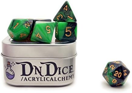 Plastic Dice Poly Set by DnDice (Green and Black)