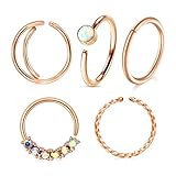 Paquete: 5 piezas de anillos en la nariz piercing en diferentes estilos, también perfectamente como anillo de oreja/tragus/hélice/cartílago/nariz/labio