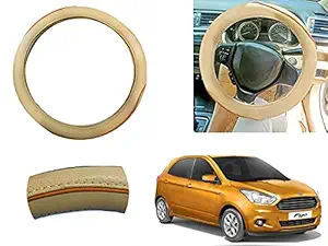 Auto Pearl - Ring Type Car Steering Wheel Cover Universal Genuine PU Non-Slip Natural Rubber Well Padded Grip Breathable Leatherite for - Figo 2019 (Gold Signature Beige)