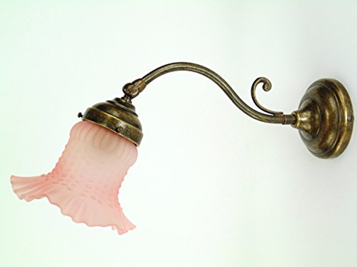 Preisvergleich Produktbild Wandleuchte Messing brüniert, Jugendstil, Glas lampe Wand-Innenraum AM4.Abmessungen: Ausladung wie abgebildet 35 cm, Durchmesser Glas 14 cm, Durchmesser Base 9,5 cm. Die Abmessungen sind inklusive des Glas.Lampenfassung Edison E14 Sockel klein.