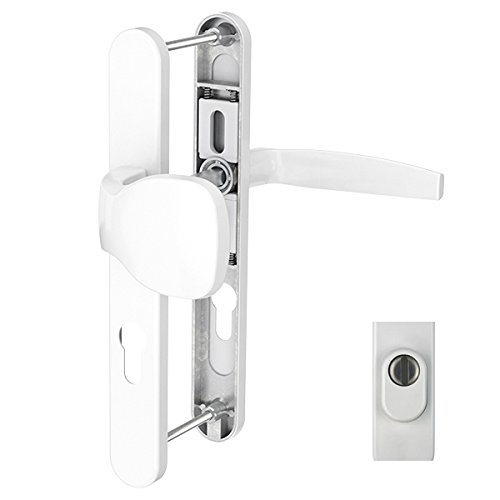 Preisvergleich Produktbild Schmalrahmengarnitur Schutzbeschlag Schildgarnitur Wechselgarnitur mit Kernziehschutz - Drücker / Knopf - div. Farben (Weiß pulverbeschichtet)