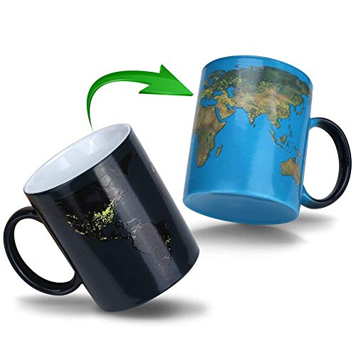 Colour Changing Mug by Doublewhale: Magic Heat Sensitive Coffee Cup - 12oz Ceramic Tea Mug with Thermo Graphic Ink - World Map Themed - Perfect Novelty Gift for Wanderlust Lovers and Adventurers