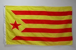 AZ FLAG - Bandera Cataluña Estelada Vermilla - 90x60 cm - Bandera Catalunya Independentista Groga 100% Poliéster con Ojales de Metal Integrados - 50g - Colores Vivos Y Resistente A La Decoloración