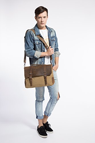 ECOSUSI Vintage Canvas Leder Aktentasche Umhängetasche Passt für max 14.7″ laptop - 7