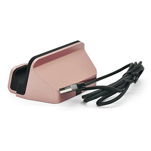 iProtect® Premium Dockingstation Ladestation mit integrierten USB Datenkabel Ladekabel und Netzteil Adapter für Apple iPhone 5 5s 5c 6 6Plus 6s, iPhone 6 Plus, iPhone 7, iPhone 7 Plus, iPod Touch 5G 6, iPod Nano 7G in rosegold - 2