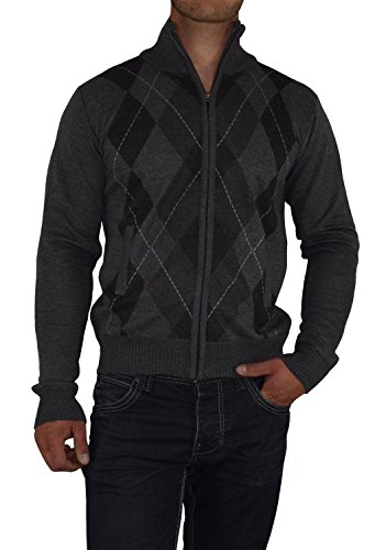 S&LU tolle Herren Fein-Strickjacke in zeitlosem Karomuster mit Stehkragen Gre M-XXXL (3XL) (L, grau)