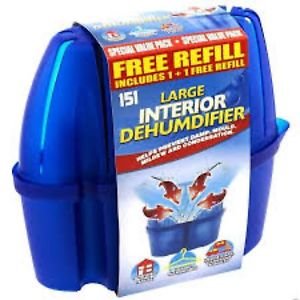 1L LARGE Interior Dehumidifier + 1 Free Refill Pk Damp Mould Mildew Moisture Remover
