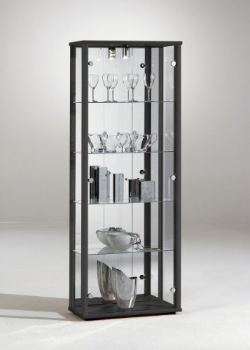 Glass Display Cabinet Unit 2 Door – Black, Silver or Oak effect (DOUBLE BLACK)