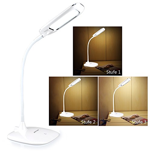 BESTEK LED Akku Schreibtischlampe Tischleuchte Augenschutz aufladbar 3 Stufen Touchdimmer 5W, handlich, energiesparend, weiß - 3