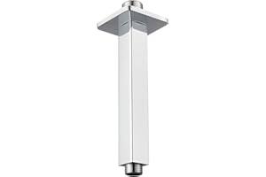 Voolan Shower Arm with Flange, Ceiling Mounted Square Fixed Shower Pipe, Bathroom Straight Rain Shower Replacement Arm, Universal Connection 1/2 NPT (6 Inch, Chrome)