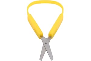 ZYYXB Loop Scissors for Kids Adult Easy Grip Easy Opening Adapted Scissors for Special Needs Safety Round Tip Open Squeeze Handles Multipurpose Comfort Grip Stainless Steel Office Scissors,Yellow
