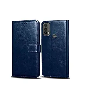 Fengshui Vintage Flip Case Leather Finish | Inside TPU with Card Pockets | Wallet Stand | Shock Proof | Magnetic Closure Flip Cover for Motorola e40 - Attractive Navy Blue