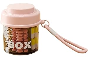 MURRI&MURRDI Small Pill Bottle Container, Cute Pill Dispenser with 4 Compartments, Round Medicine Dispenser Pocket Purse Vitamin Fish Oil Organizer (Pink)