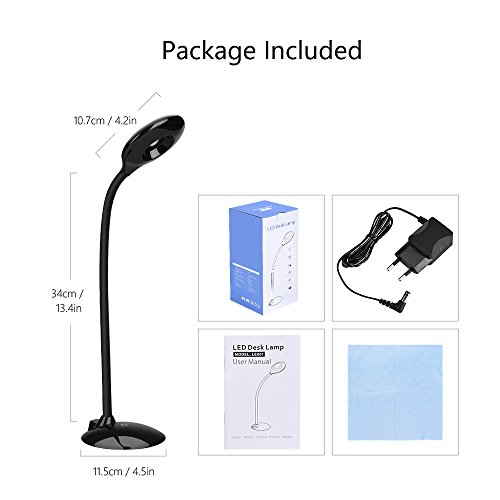 TopElek Dimmbare LED Schreibtischlampe Touchfeld Augenschutz Tischlampe (4W, 3-Level-Helligkeit, Schwarz) zum Lesen, Arbeiten, Lernen, Zuhause, Büro, Bibliothek. - 7
