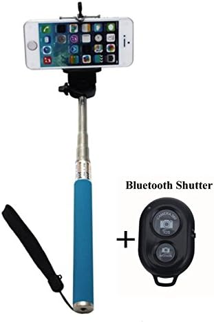 UFCIT(TM) Extendable Self Portrait Selfie Handheld Stick Monopod with Smartphone Adjustable Phone Holder and Bluetooth Remote Wireless Shutter for iPhone Samsung and other IOS and Android Smartphone (Blue)