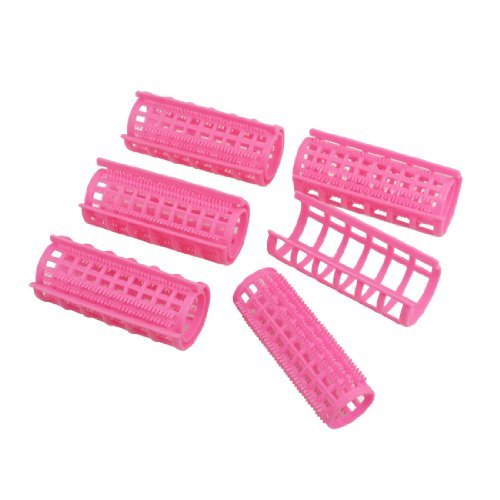 Women DIY Hairdressing Pink Plastic Hair Curler Roller 5 Pcs