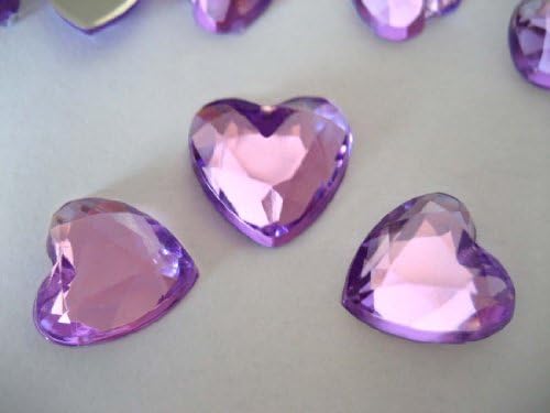 100 Wedding Party Table Gems Confetti Crystals 10mm Heart shaped With a Silver Plate Back (Lilac)
