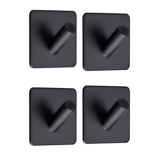 Preisvergleich Produktbild YingQ 4 Stück Set Schwarz Handtuchhaken Haken Handtuchhalter Selbstklebend Kleiderhaken Ohne Bohren, Wandhaken Bademantelhaken Edelstahl Bad und Küche