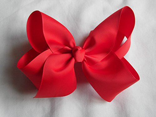 BFab 6 Inch Big Hair Grosgrain Ribbon Bow with Alligator Clip Pin (Red)