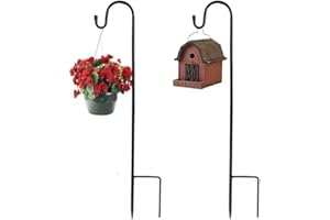 SURPZON 2 Pack Shepherds Crook Hooks, 30 inch Adjustable Height Shepherds with Base, Metal Garden Festoon Light Pole, Garden Border Hooks for Lanterns Lights, Plant Baskets, 4 Section Stitching