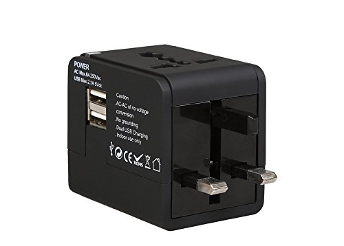 Alles-in-Einem-Weltweit-Universal-Reise-Adapter (Europa, UK, USA, Australien) Internationaler Stecker-Adapter mit USB Ausgängen 2.1A -Schwar - 6