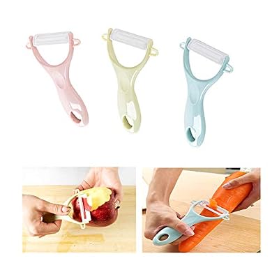 Ywoworld Lot de 3 éplucheurs de cuisine en céramique pour fruits, pommes de terre, légumes Rose/bleu/vert