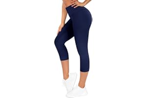 TNNZEET High Waist Cropped Leggings for Women UK 3/4 Black Trousers for Gym Yoga Sports