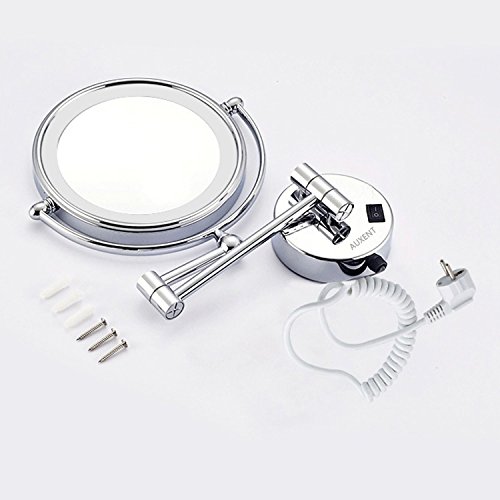 Auxent Kosmetikspiegel mit LED Beleuchtung und 1-/ 5-facher Vergrößerung aus Kristallglas, Edelstahl und Messing, Doppelseitig, Rostfrei, Schminkspiegel Beleuchtet für Badezimmer, Kosmetikstudio, Spa und Hotel - 8