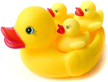 WUZMEI 4pc Novelty Yellow Rubber Ducks Ducky Floating Bath Toys- Large Rubber Duck with 3 Mini Rubber Duck Toys - Family of Ducks for Child