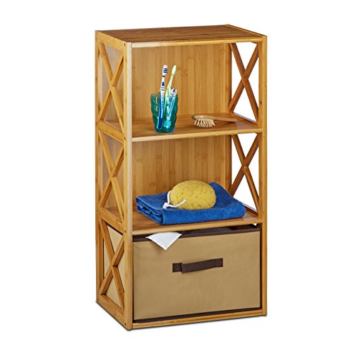 Relaxdays Regal Bambus mit Korb, 3 Ablagen, Holz Standregal, Badregal, Faltbox, HxBxT: 80 x 42 x 29 cm, natur braun - 2