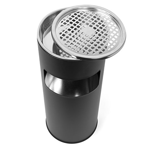 Standaschenbecher mit herausnehmbaren Mülleimer, Standabfallbehälter mit Aschenbecher für draußen, Standascher, 30 Liter in schwarz by Floyen Home - 3