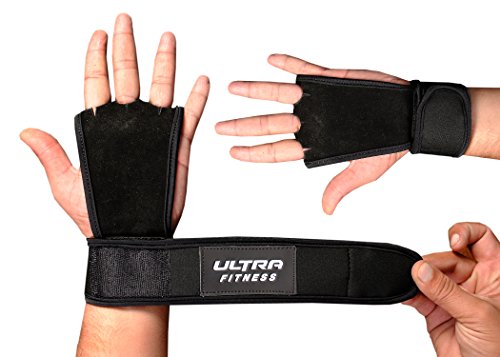 Ultra Fitness® Strukturierte Leder Hand Grips Crossfit Palm Displayschutzfolie mit Handgelenkstütze Gymnastics Grips für Cross Fitness Crossfit Wods, Pull Ups, Kettlebell Workout, Barbell Training, Gewichtheben, Velcro Handgelenk Support, Schwielen Schützen, für Männer und Frauen (Neopren Wrist Wraps) – (wodies 2 in 1 Wrist Wraps und Palm Schutz)