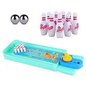 WISHKEY Plastic Table Top Desktop Duck Mini Bowling Board Play Set for Kids & Adults, Fun Indoor Finger Bowling Game for Boys & Girls ( Pack of 1, Multicolor)