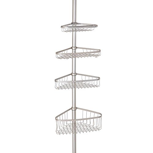 InterDesign York Teleskop Duschregal | mit Handtuchhalter und Haken | hochwertige Duschablage ohne Bohren | vierfacher Duschkorb für mehr Stauraum | Metall mit Satin-Finish