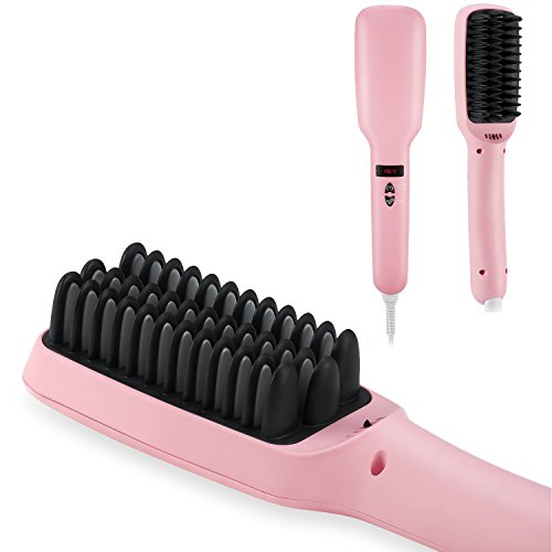 Hair Straightener Brush, Amir® Styling Comb, Instant Magic Silky Straight Hair Styling, High End LCD Temperature Display, Anti Scald, with PTC heating + Anion Hair Care, No Damage, Detangling Ceramic Styling Tool Easy to Use, Great for Mother's day [New 2 in 1]
