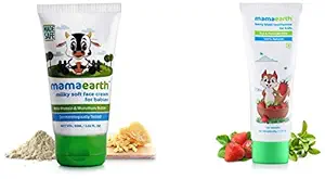 Mamaearth 100% Natural Berry Blast Kids Toothpaste 50 Gm, Fluoride Free, Sls Free, No Artificial Fla And Mamaearth Milky Soft Natural Baby Face Cream For Babies 60Ml