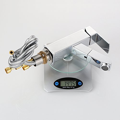 Homfa ausziehbare Küchenarmatur, Waschtischarmatur, Wasserhahn, Einhandmischer mit Schlauch-Brause, Keramik Kartusche, Messing verchromt - 9