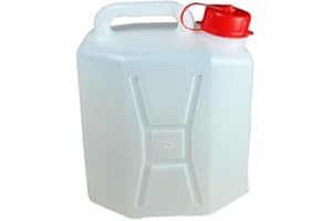 AURACASA Tanica per Acqua in Plastica, in bianco con Tappo Rosso, Contenitore Portatile (CLASSICO, 5 LT)